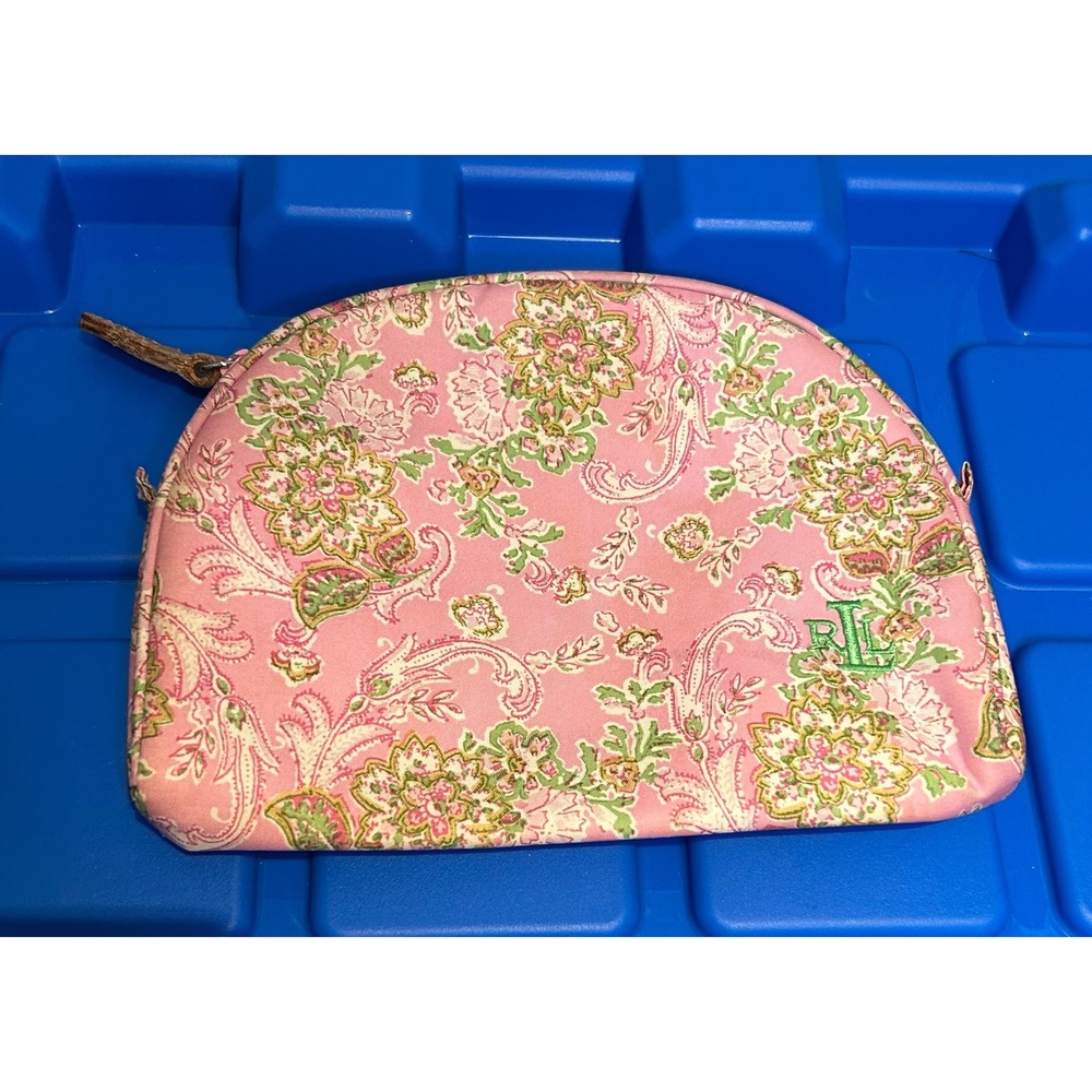 Lauren Ralph Lauren Pink Paisley Floral Canvas Cosmetic Bag Makeup Pouch